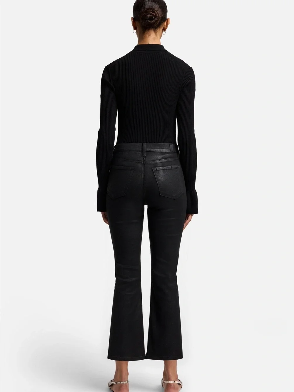 7 For All Mankind High-Waist Slim Kick Coated Jeans Black Sz 32 NWT